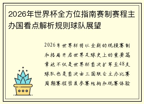 2026年世界杯全方位指南赛制赛程主办国看点解析规则球队展望